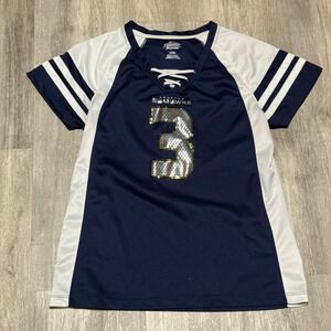 Majestic NFL Womens Large Blue‎ White SEATTLE SEAHAWKS Jersey #3 WILSON